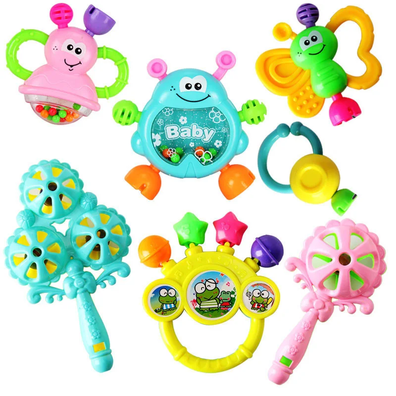 6Pcs Baby Rassel 0-12 Monate Neugeborenen Weiche Glocke Beißringe Hand Schütteln Krippe Mobile Ring Pädagogisches Spielzeug Für kinder Set Geschenke