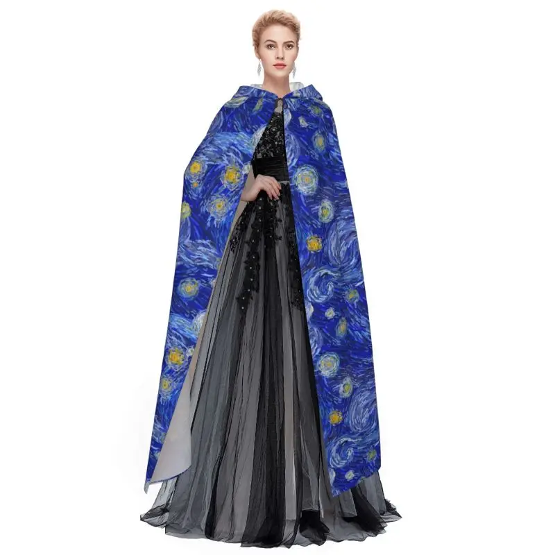 Unisex Hooded Cloak Van Gogh The Starry Night Art Cloak with Hood for Men Women Holiday Party Cosplay Robe Costumes for Adult