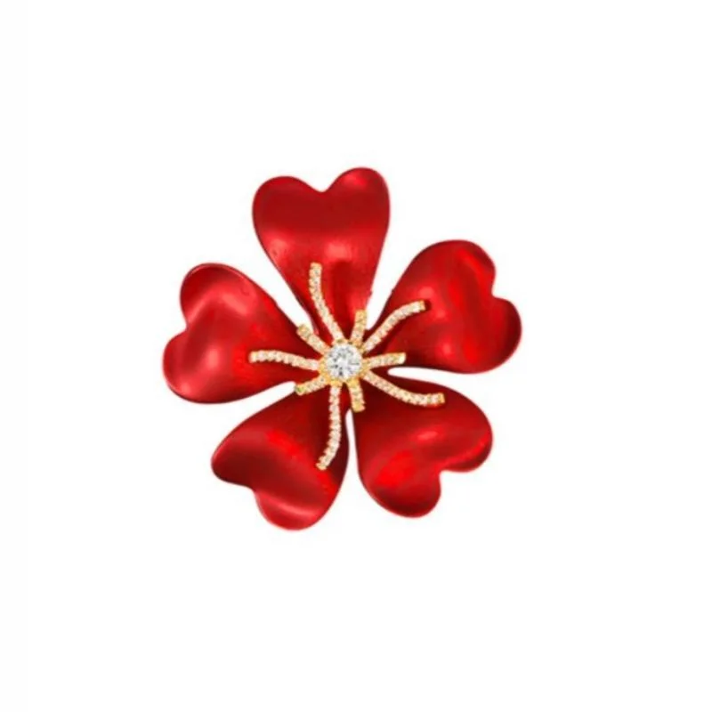 AttireTroveRed Heart Petal Flower Brooch Sparkling Rhinestone Center Gold Accents Perfect For Wedding Parties Office Wear