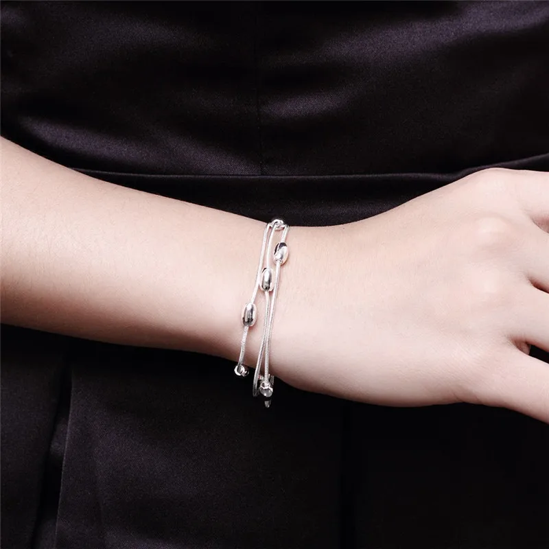 925 Sterling Silver Bracelets Chain Fashion Design Beautiful Jewelry High Quality Multilayer Bead Bracelet For Women Wedding