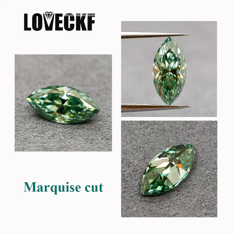 

Натуральный зеленый цвет Муассанит Камень Маркиза Огранки 0,5-2,0 карата VVS1 Пройдено тестер бриллиантов с сертификатом GRA