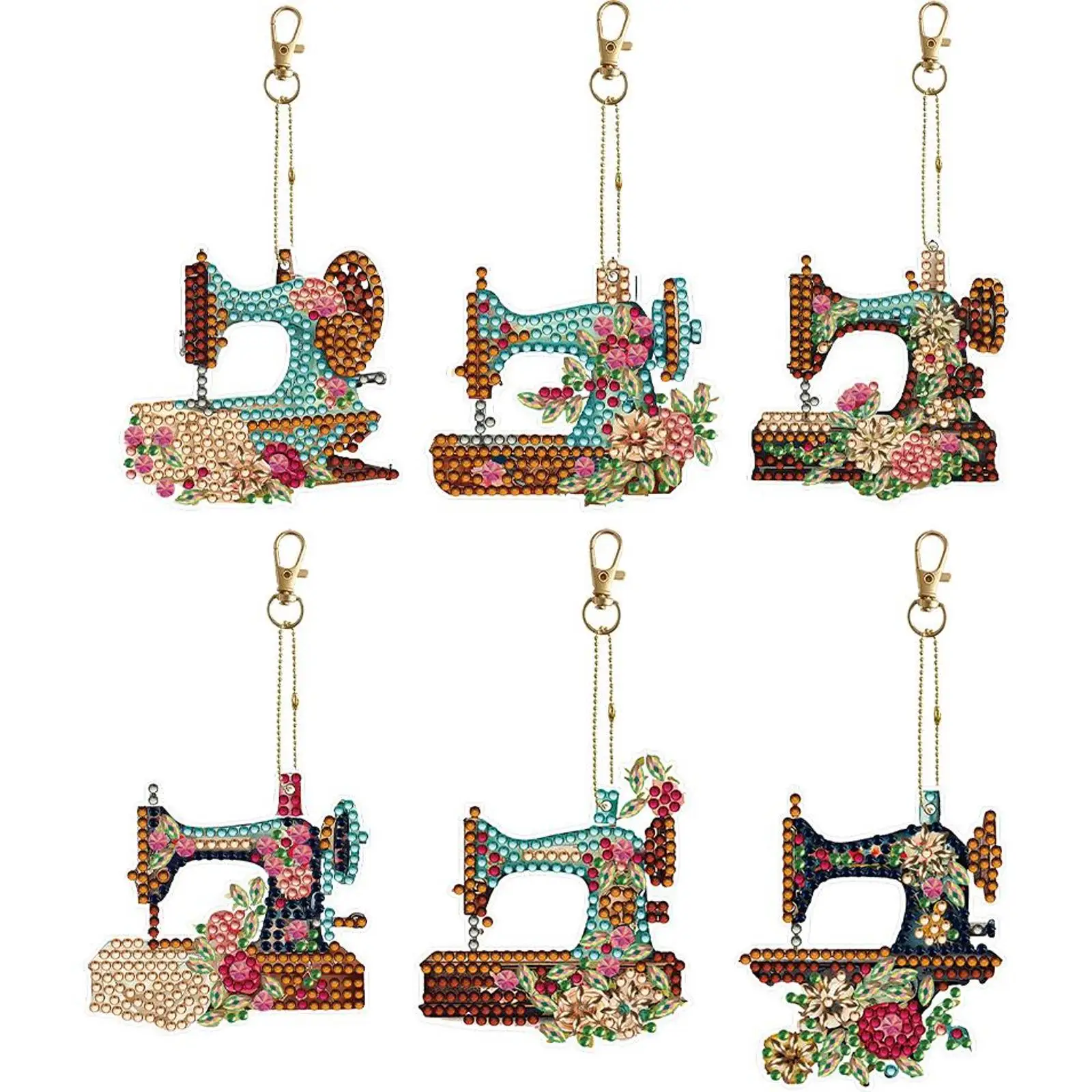DIY diamant schilderij sleutelhanger dubbelzijdig 6 stuks Diamond Art sleutelhangers naaimachine sleutelhanger benodigdheden voor beginners Home Decor