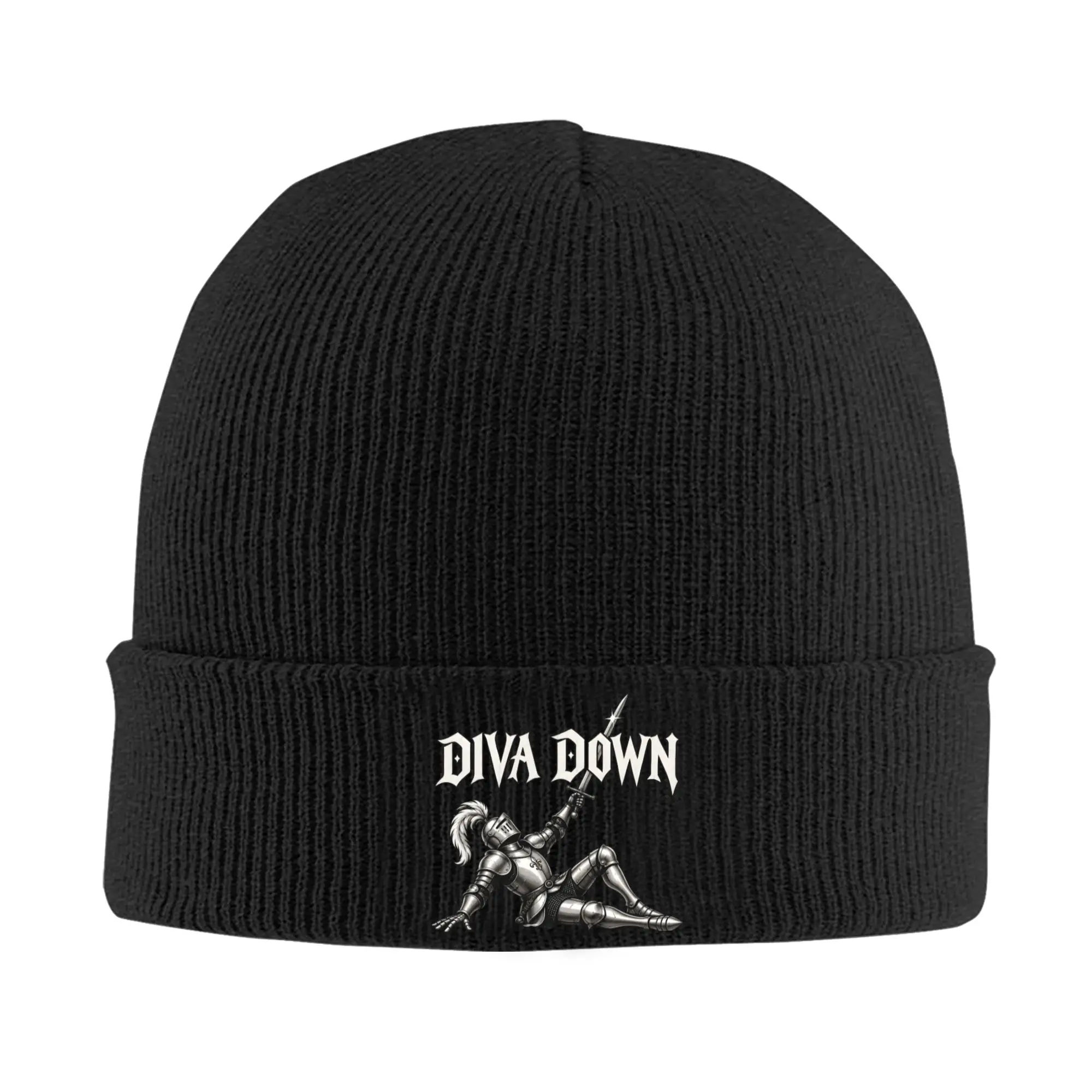 Diva Down Medieval Knight Humor Knitted Hat Beanies Autumn Winter Hats Warm Unisex Fashion  Cap Men Women Gifts