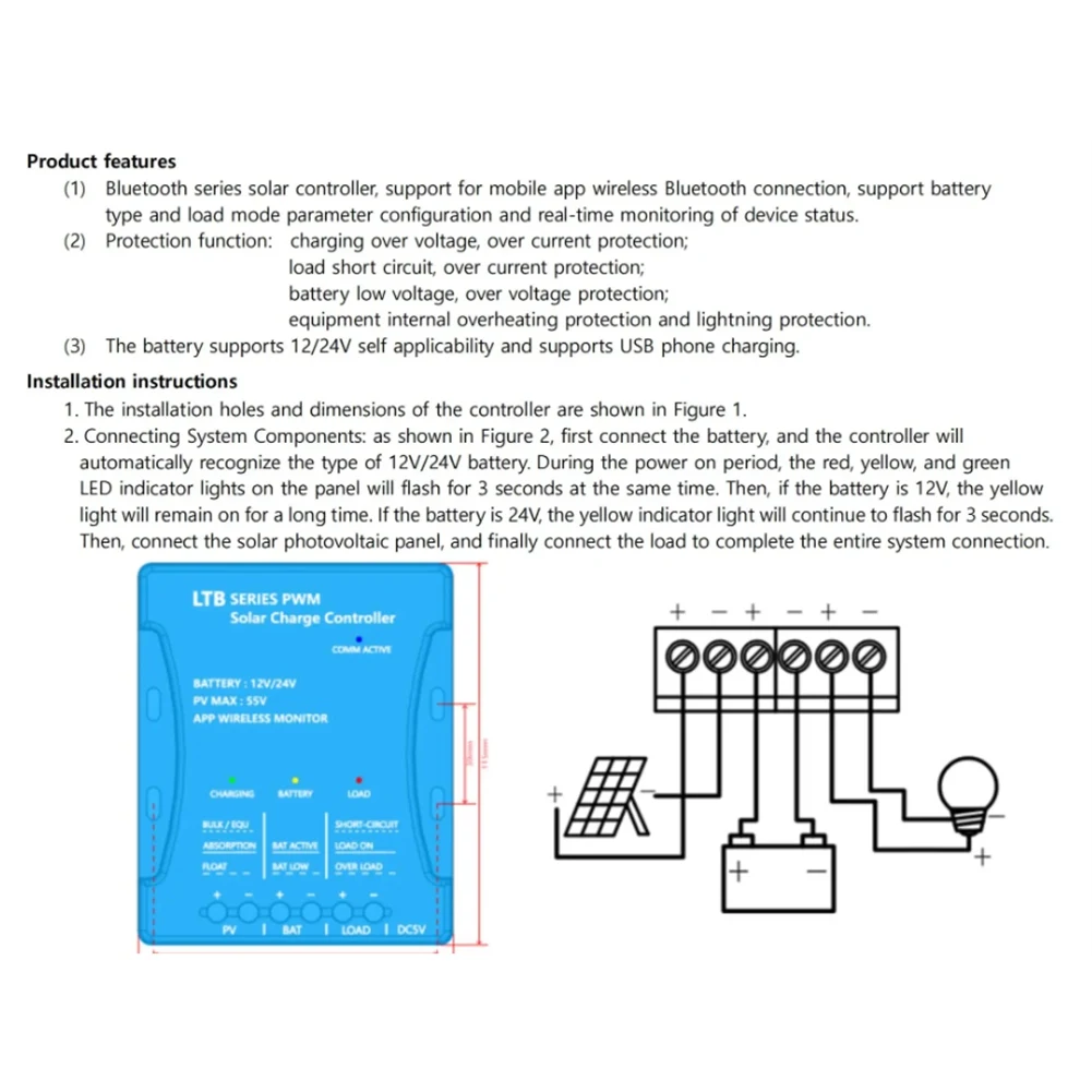 ABYN-20V PWM Solar Charge Controller With Bluetooth Mobile APP Remote Control ,USB Output