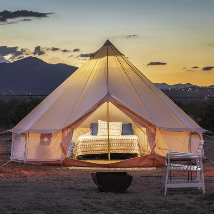Canvas Bell Tent 4-Season Waterproof with Stove Jack for Family Camping Glamping Outdoor