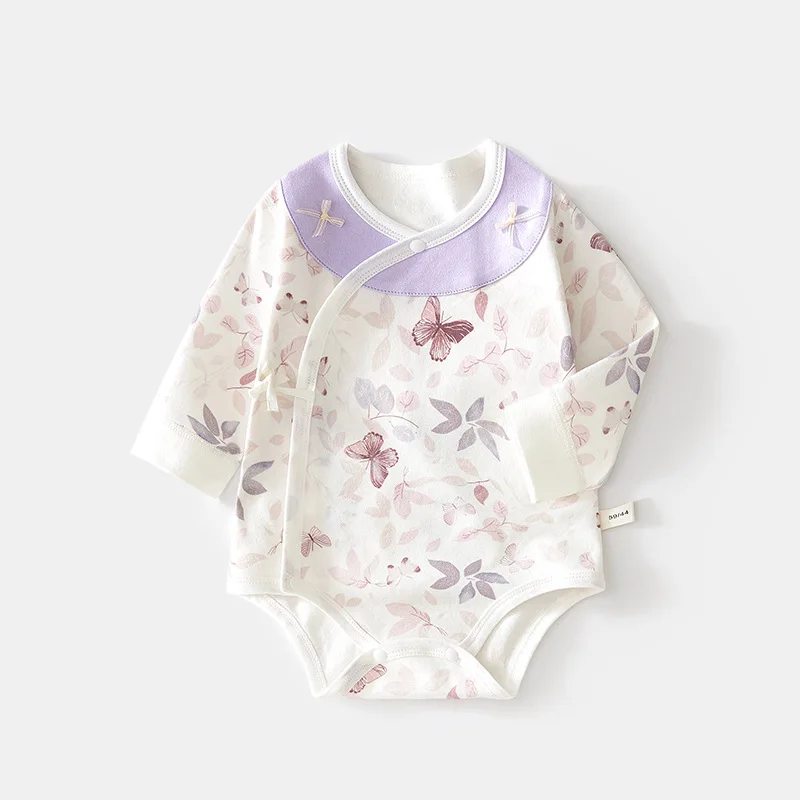 

0-12M Baby Boys Animal Print Long Sleeve Triangle Bodysuit Newborn Infant Clothes for Baby Girl Cotton Butterfly Tied Onesie