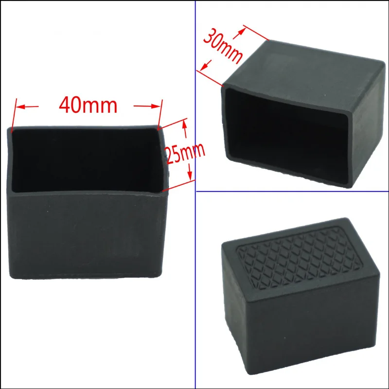Manga de tubo retangular plástico pé cobre móveis capas de borracha mesa e cadeira perna cobre quadrado tubo final tampa vertical squar
