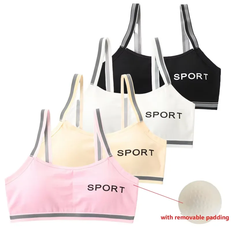 4 Pieces/Lot Teen Girl Sports Bra Kids Top Camisole Underwear Young Puberty Girls Training Bra For 8-16 Years Soft Sponge Cup