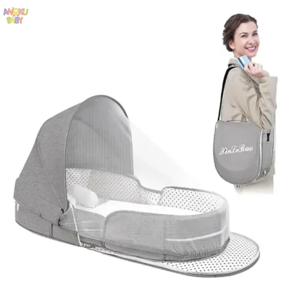Portable Baby Crib Baby Travel Bassinet Lightweight Toddler Bed with Mosquito and Canopy Outdoor Breathable Newborn Bed