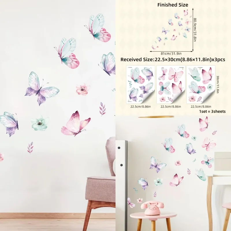 Colorful Butterflies Wall Stickers for Kids Room on Wall Decoration Children Girls Room Wall Decals Bedroom Decor for House