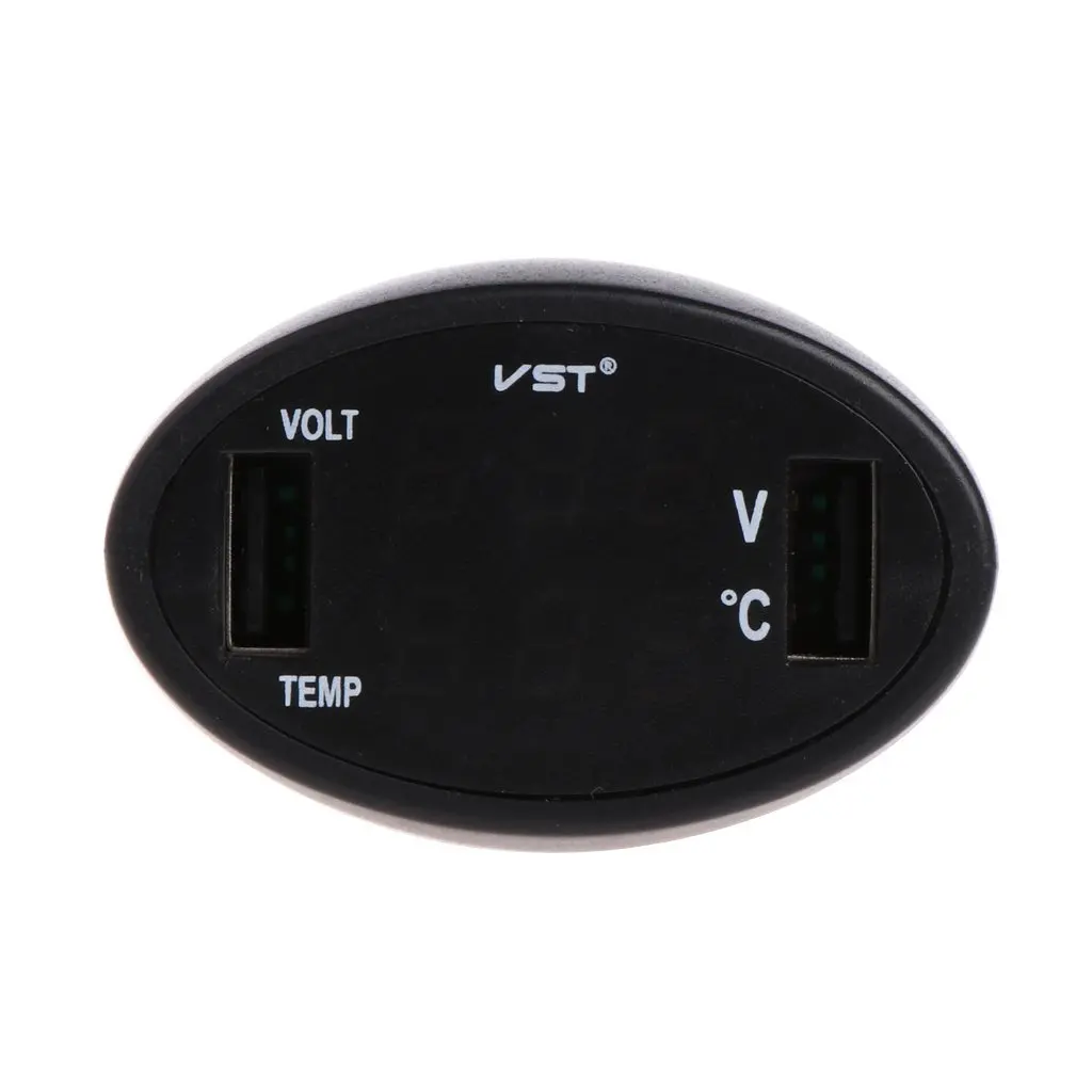 Car Digital LED Thermometer Voltmeter Auto Dual USB Charger Battery Monitor Temperature Gauge