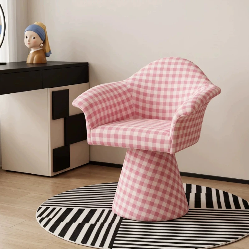 Pink Wooden Vanity Stool Swivel Girls Creamy Style Arm Vanity Stool Cute Tall Sillas Tocador Maquillaje Luxury Room Furniture