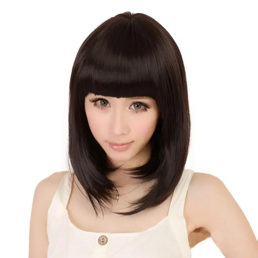 Bob Short Straight Synthetic Wigs with Bangs Black Hair Wigs for Women Daily Cosplay Party Wigs Heat Resistant