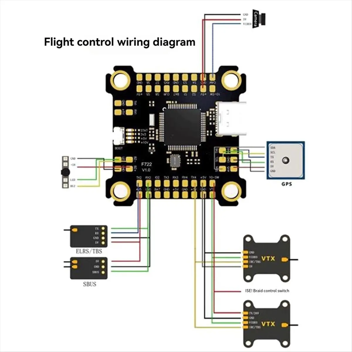 DTC5 F722 V1 4 In1 Electric Control for FPV Crossover F7 Flying Tower BLHELI-8-Bit 80A Brushless Motor Electric Tuning A