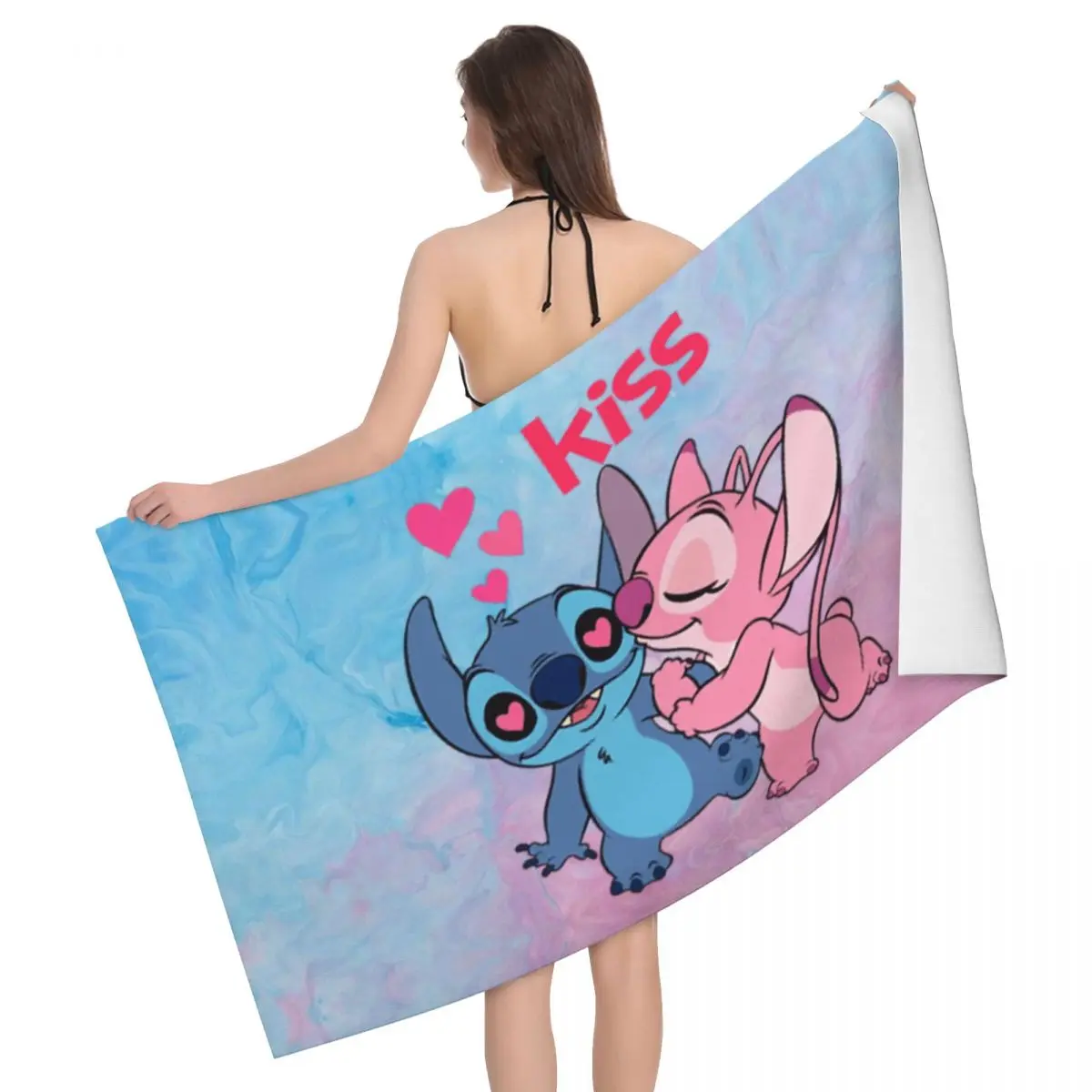 Toalla de playa personalizada con estampado de Stitch Lion, Toalla de microfibra supersuave de secado rápido para baño y Sauna, película de Disney