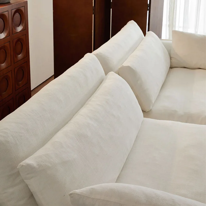 

Small apartment linen removable washable fabric cream wind straight row cotton and linen sofa