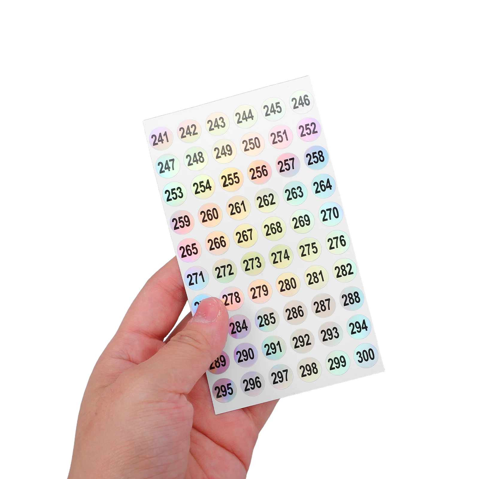 

50 Sheets Holographic Number Stickers 1-300 Self Adhesive Labels for Nail Art Bottle Jars Waterproof Oil Resistant Coding Decals