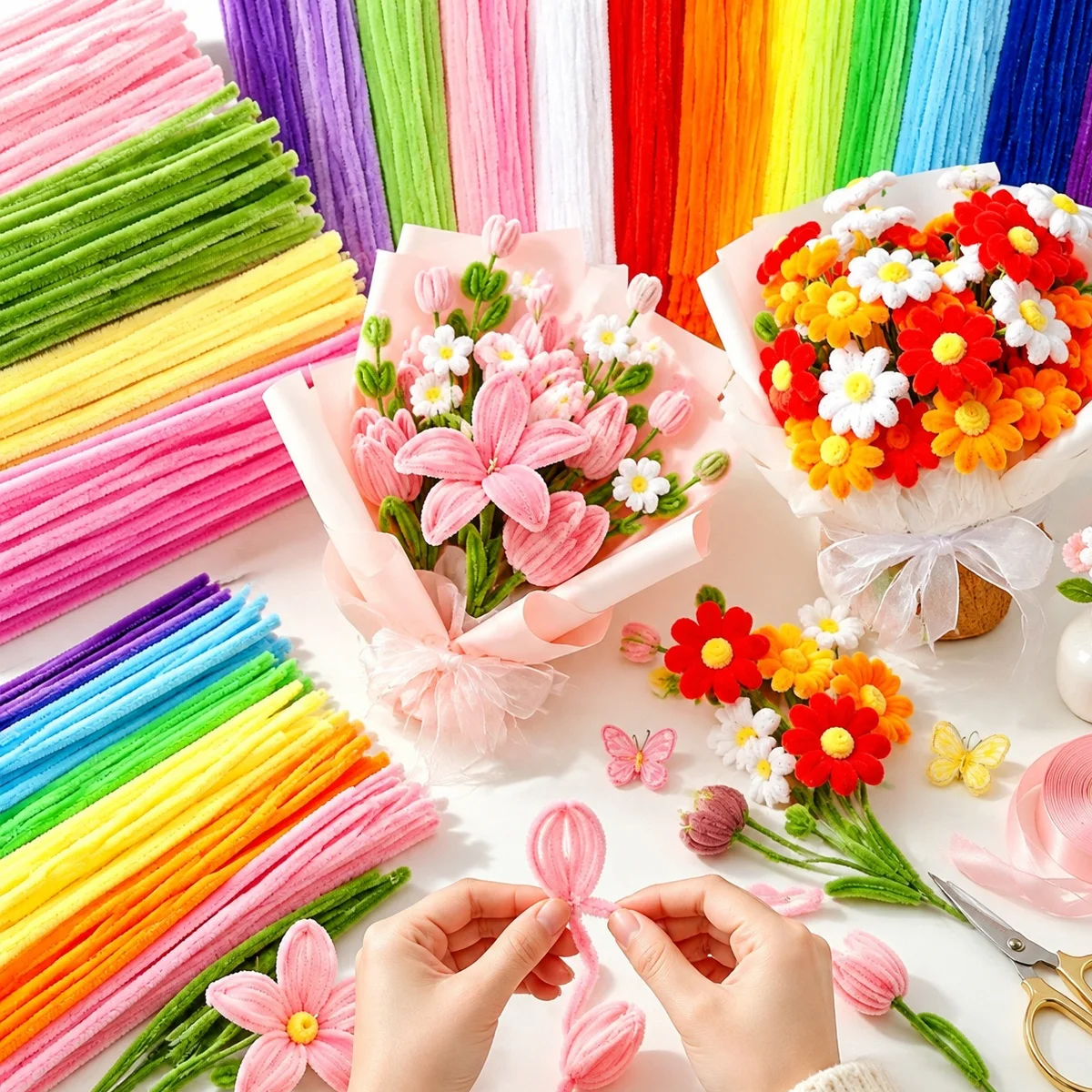 161/243/361pcs Random Color Chenille Stems Glitter Pipe Cleaners Soft Craft Sticks for DIY Christmas Gift ZSY
