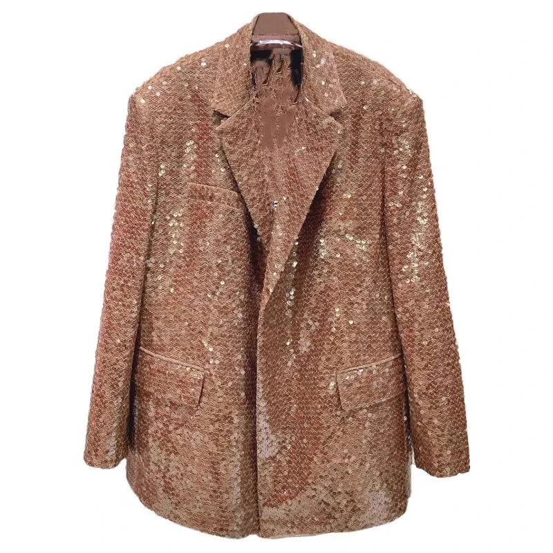 High End High Street Design Sequined Blazer New Party Spring New Silhouette Sequin Suit Coat Embellish Jacket  Women Clothes