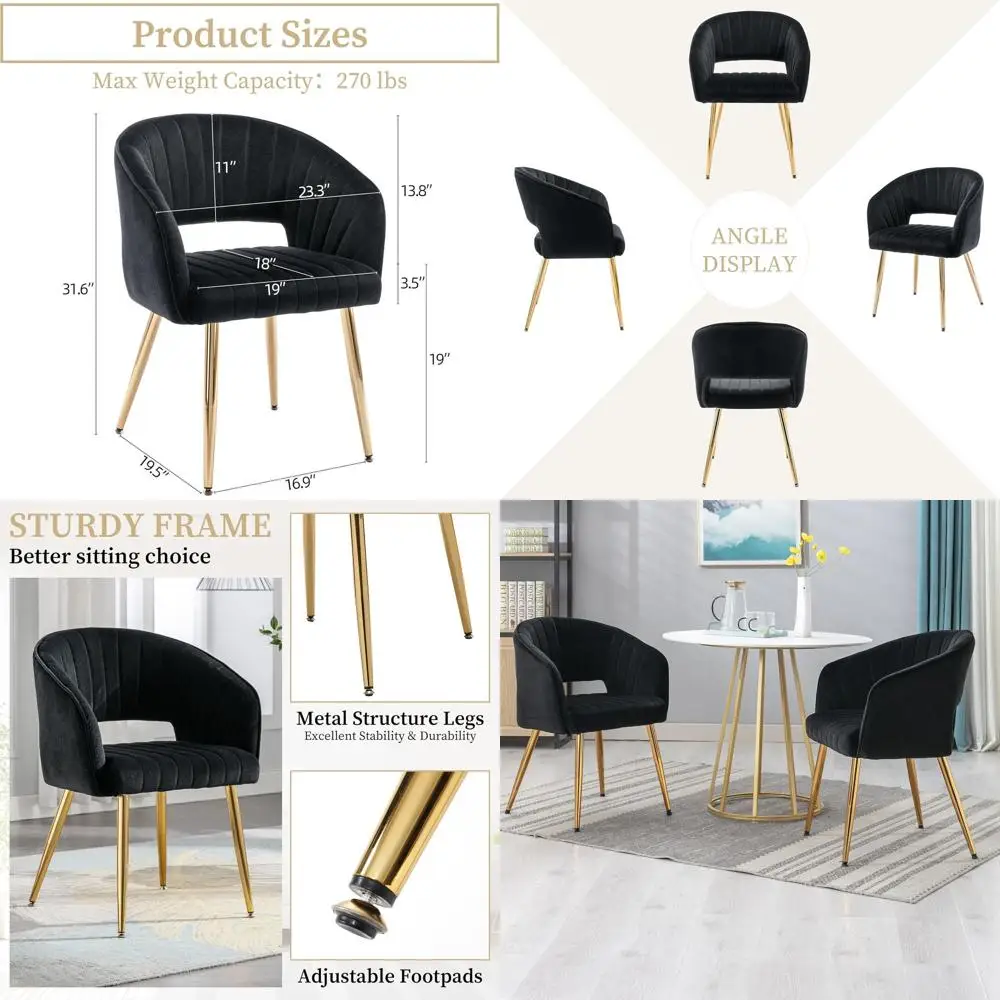 

Современный набор стульев с акцентом из черного бархата, золотые ножки, туалетный столик для гостиной/ресторана