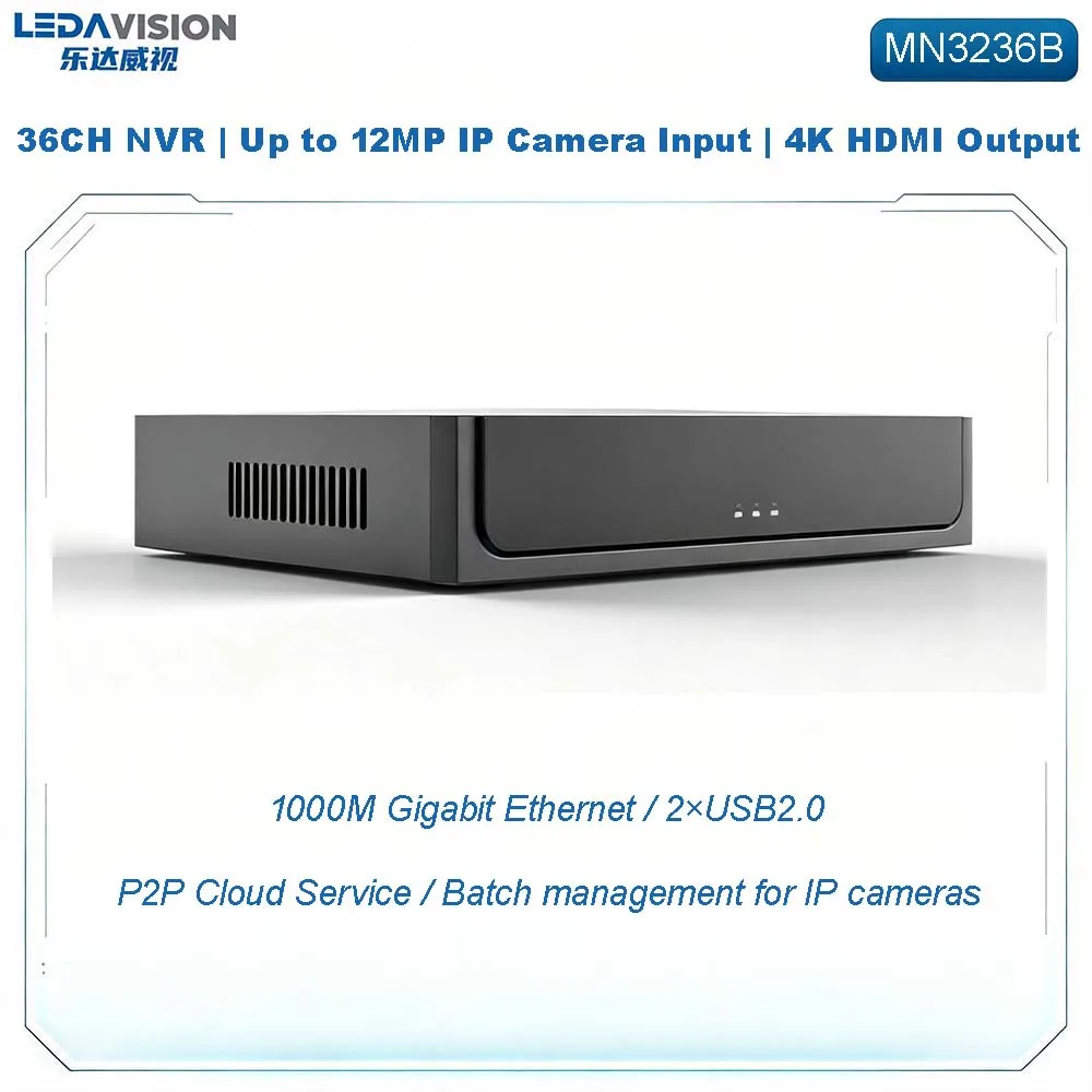 36CH NVR 12MP IP Camera 4K HDMI VGA Output 2 SATA Interface P2P Cloud Video Recorder MN3236B