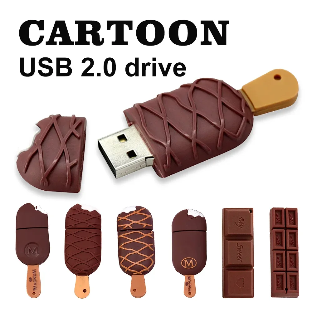 Cute Cartoon Chocolate Ice Cream USB 2.0 Flash Drives 128GB  Memory Stick 64GB Pen Drive 32GB U Disk 16GB Pretty Gifts For Kids