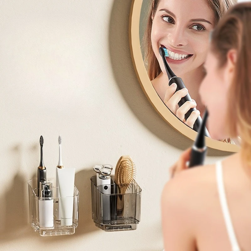 Toothbrush Storage Rack, Large Capacity Bathroom Wall Mounted Storage Box, Toothbrush Plastic Storage Rack