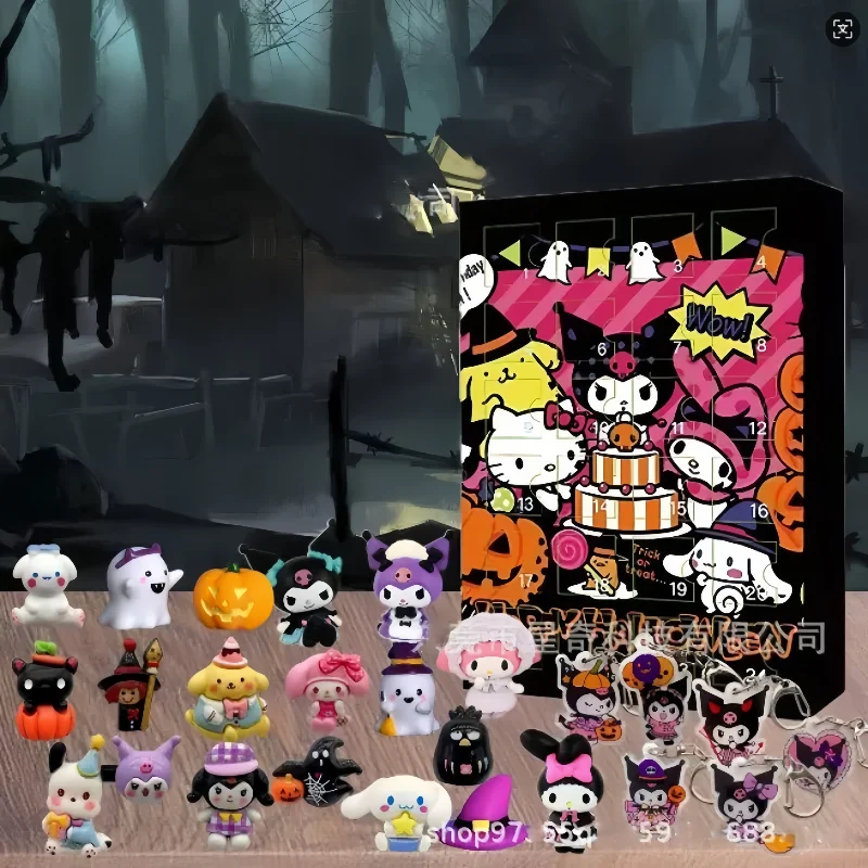 Sanrio Anime Hello Kitty Halloween calendrier de l'avent boîte Figure noël Kawaii mélodie Kuromi Figure modèle d'action cadeaux de vacances