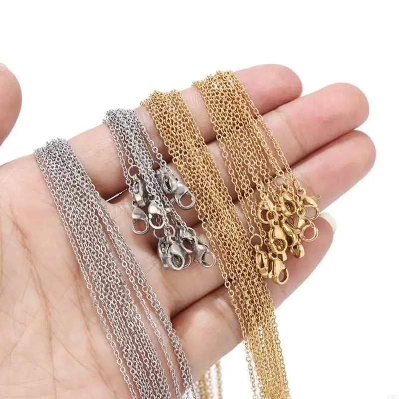 195C 10 Pcs Necklace Link Cable Chain Flat O Jewelry Craft Chain with Lobster Clasp