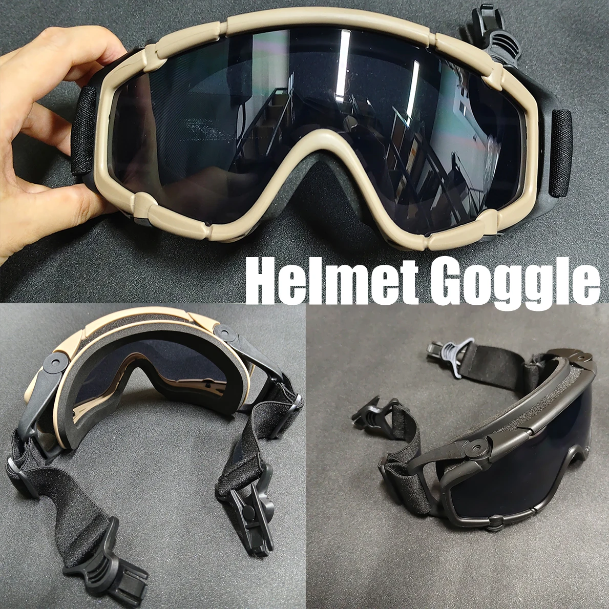 

Tactical FMA Goggle, Goggle for Hunting Helmet Anti-fog Lens,Shock Resistance, Windproof Eye UV Glasses for Hunting, Shooting