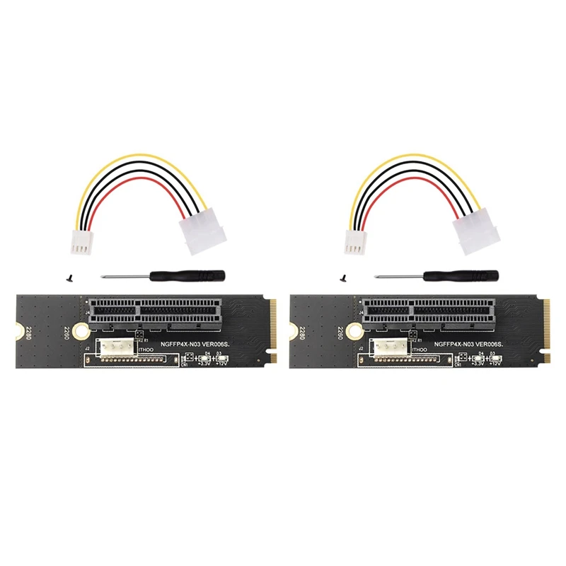 Top-2Pcs NGFF M.2 To PCI-E 4X Riser Card M2 Key M To Pcie X4 With LED Voltage Indicator PCI Express 1X To 16X Adapter Card