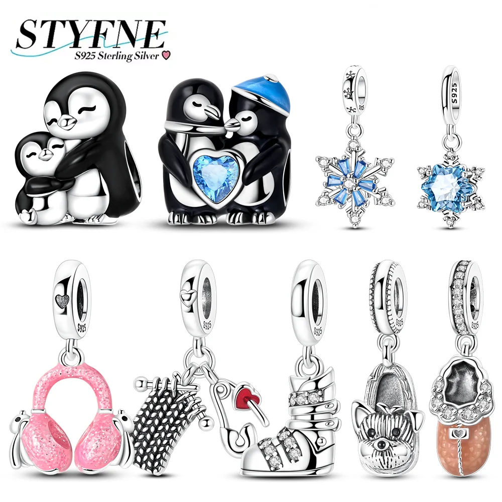 

S925 Серебро Зимняя серия Подвески Пингвин Снежинка Свитер Хлопковые лыжные ботинки с прицепом Бусины для женщин Браслеты DIY Ювелирные изделия Подарки