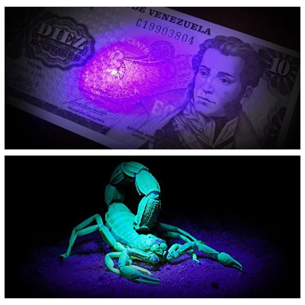 Poderoso farol LED recarregável, luz branca, UV395nm, 90 ° tocha ajustável, pesca ao ar livre, caça lanterna, lanterna