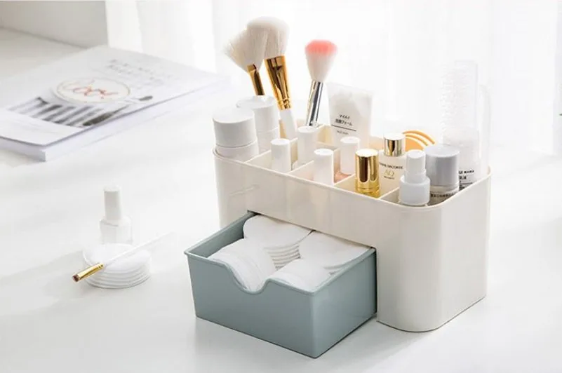 Makeup Organizer Storage Box with Drawer Cotton Swab Stick Storage Case Lipstick Organizer Brush Holder Makeup Acrylic Plastic