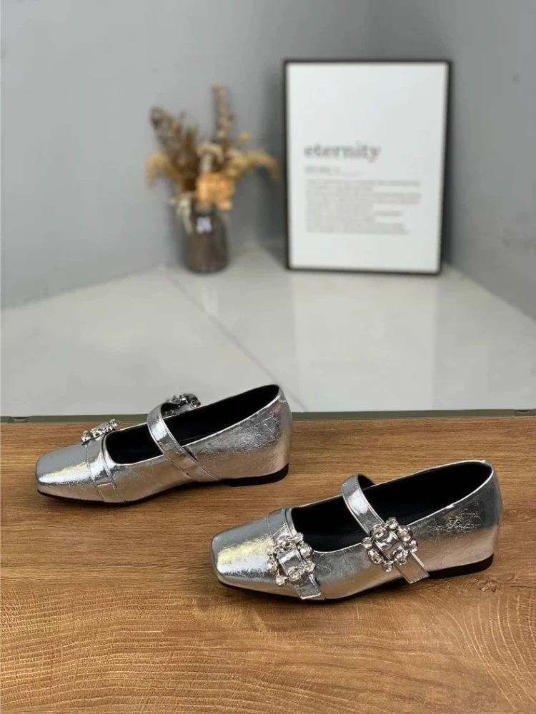 

French Style Women Mary Janes Shoes Spring New Block Heel Elegant Single Shoes Rhinestone Buckle Strap Casual Trendy Footwear