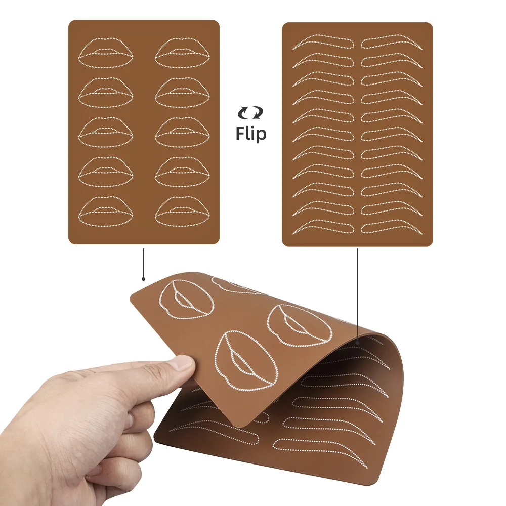 

Double Sided Microblading Tattoo Practice Skin Rubber Pre-Printed Eyebrow Lip Silicone Skin for Permanent Makeup Training Tools