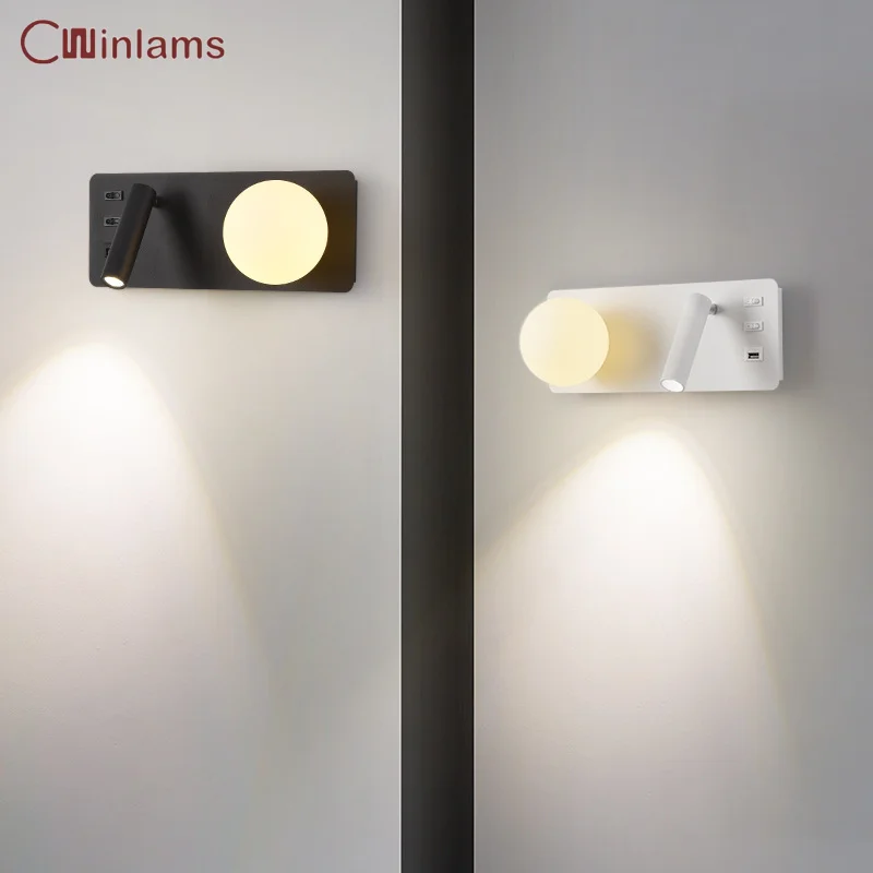 

LED Ｄouble Light Source Double Switch Living Room Bedroom Wall Lamp Modern Simple Hotel Room Bedside Reading Wall Lamp With USB