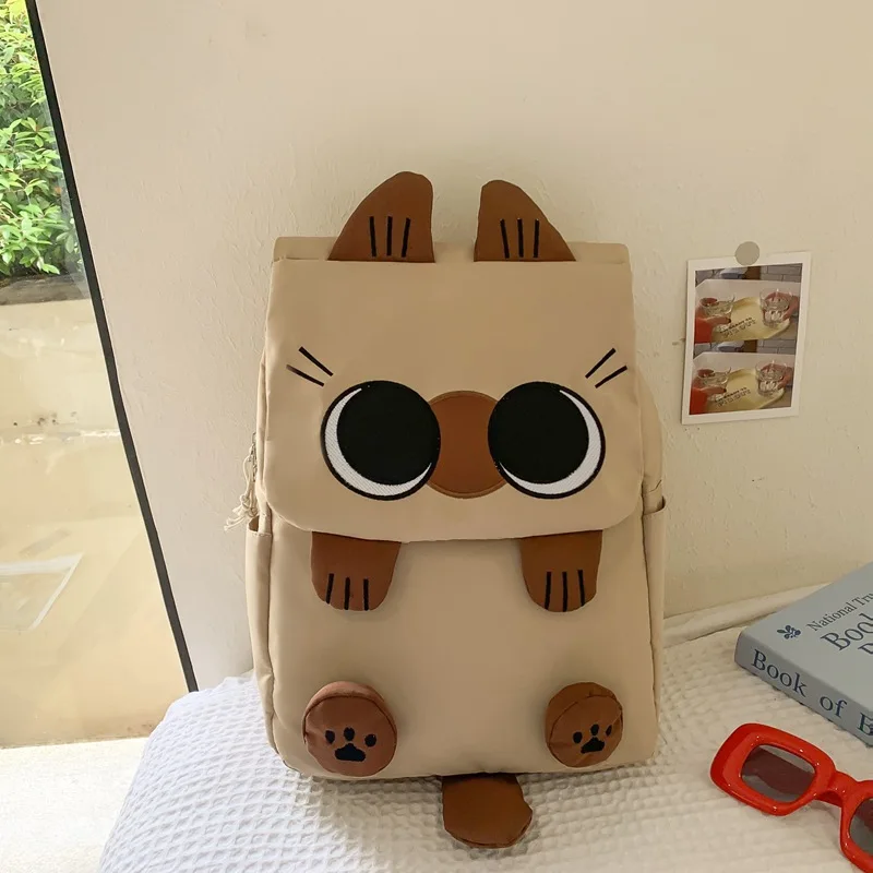 New in Korean Style Cute Cartoon Cat Nylon Backpack for Women Large Capacity Lightweight School Bag with Cute Pendant Unisex
