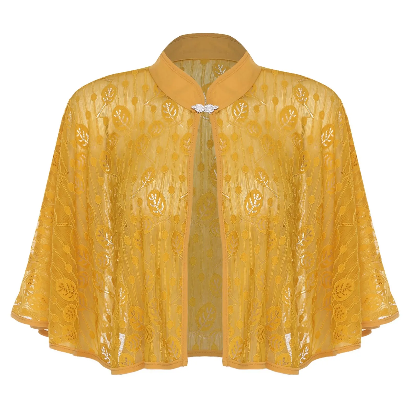 Frauen Elegante Blumen Spitze Schals Wraps Achselzucken Stehkragen Verschluss Cape Strickjacke Schulter Cover Up Bolero für Kleid Cheongsam