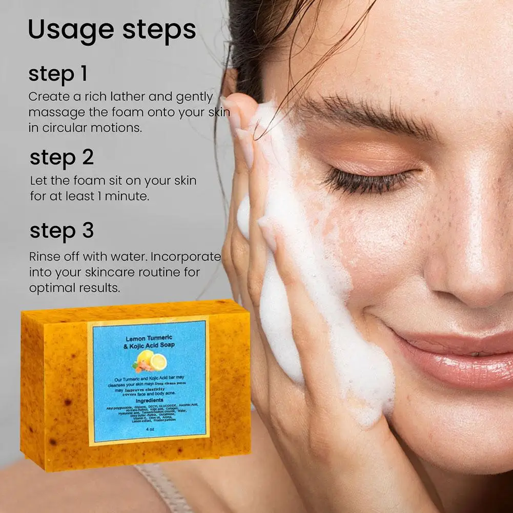 Turmeric Lemon Soap Face Fade Dark Spots Acne Marks Brighten Whitening Skin Body Acne Brighten Remove Moisturizing