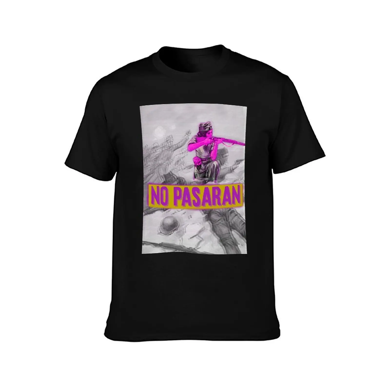 No Pasaran! T-Shirt, Summer Casual Cotton Tee, Oversized Streetwear Tops, Vintage Graphic Print, Loose Fit Short Sleeve