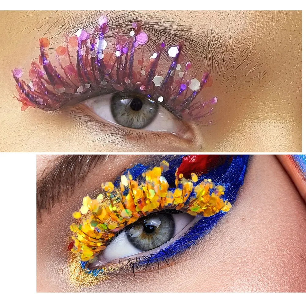 1 paar Halloween-stijl Dromerige pailletten Glitter valse wimpers Hele strip Pluizige DIY-wimpers Cosplay Stage Oogmake-up