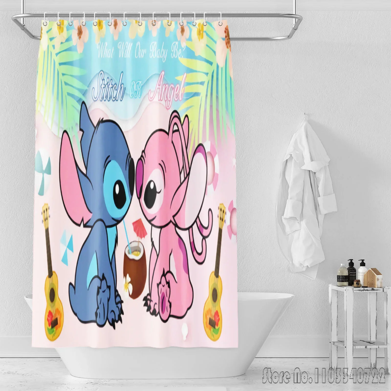 Stitch tirai Toilet kamar mandi Anime, tirai rumah tahan air untuk ruang tamu Set mewah lengkap