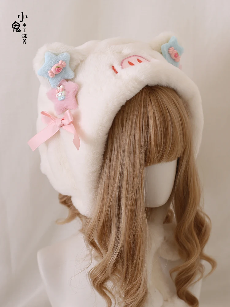 

Мягкая и Очаровательная Милая осенне-зимняя ушанка ручной работы Toque Lolita плюшевая Панама