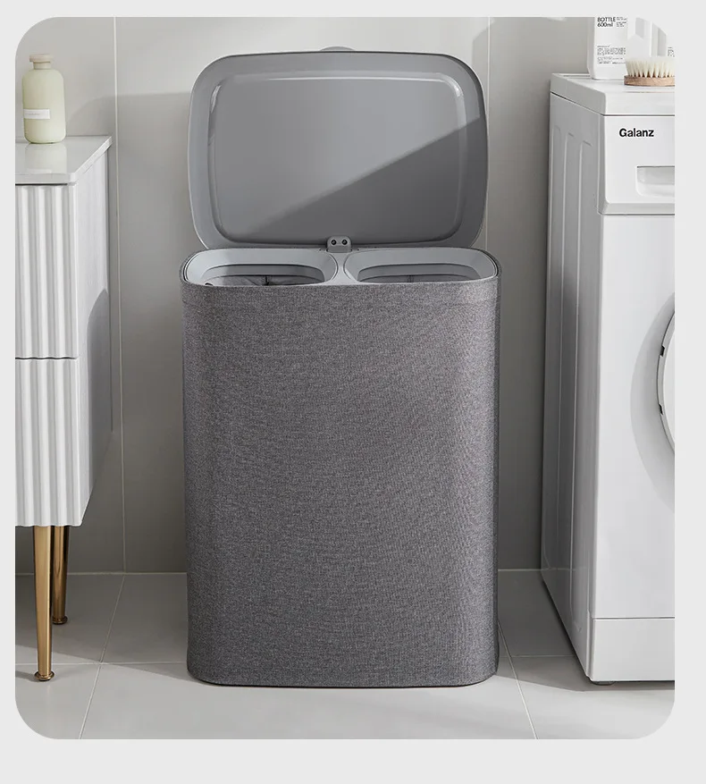 Foldable Fabric Dirty Clothes Basket Storage Basket Household Bathroom Compartment With Lid Laundry Basket Japanese Style
