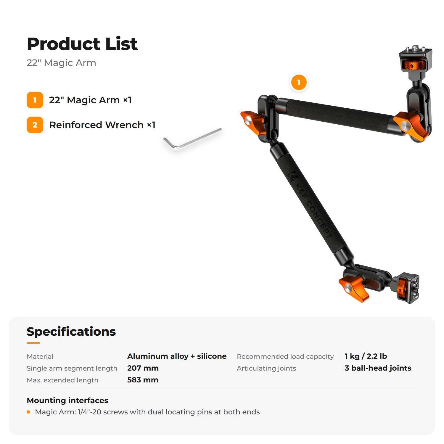 K&F CONCEPT Magic Arm Klemset 22" Bovenste Bureau Camera Bevestiging Lange Gearticuleerde Wrijvingsarm voor LED-lamp Actiecamera