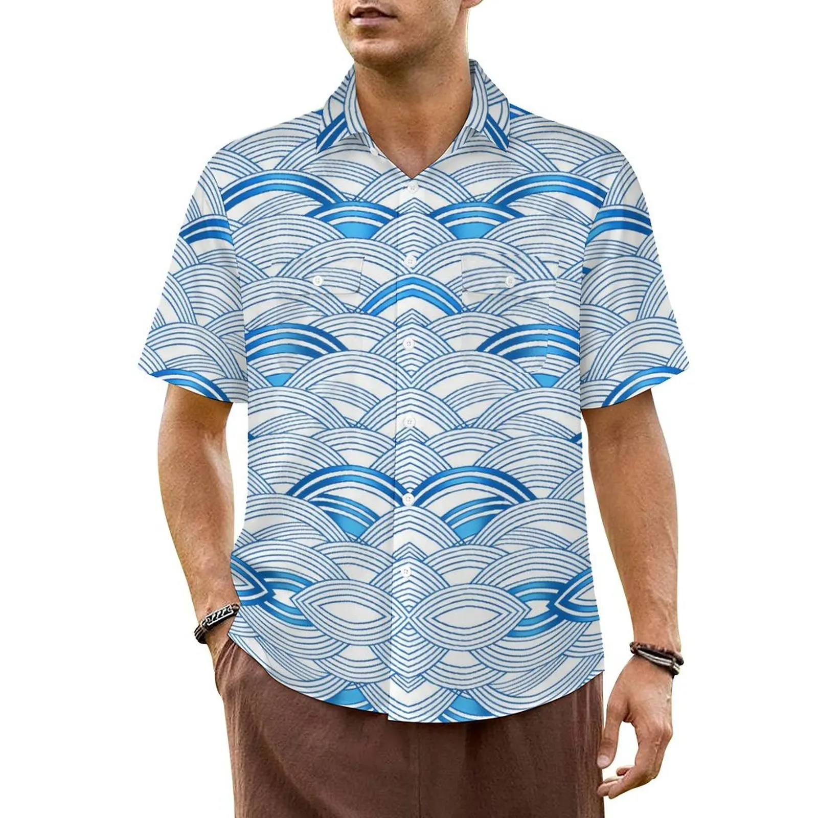 Ocean Waves Hawaiian Shirt For Male Beach Abstract Print Casual Shirts Short Sleeve Y2K Street Vintage Plus Size 6XL Blouses