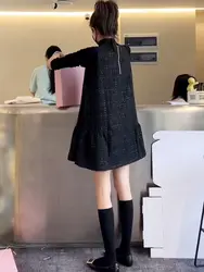 Loose Black Base Shirt And Vest Skirt Two-Piece Set Korean Style Women's Fashion Spring Autumn Trendy Outfit Casual Dress