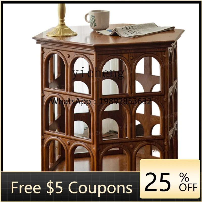 Mesa de centro em forma de cúpula de madeira maciça AZ Mesa lateral oca Hexagonal Retro Flavi Mesa lateral Armário decorativo