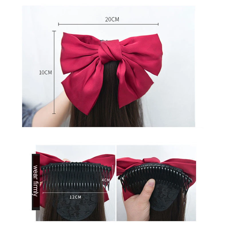 MANWEI Synthetic Ponytail With Black Red Bows Knot Hair Extensions Natural Color Brown Girls Cute Fake Ponytail For Kids Girls